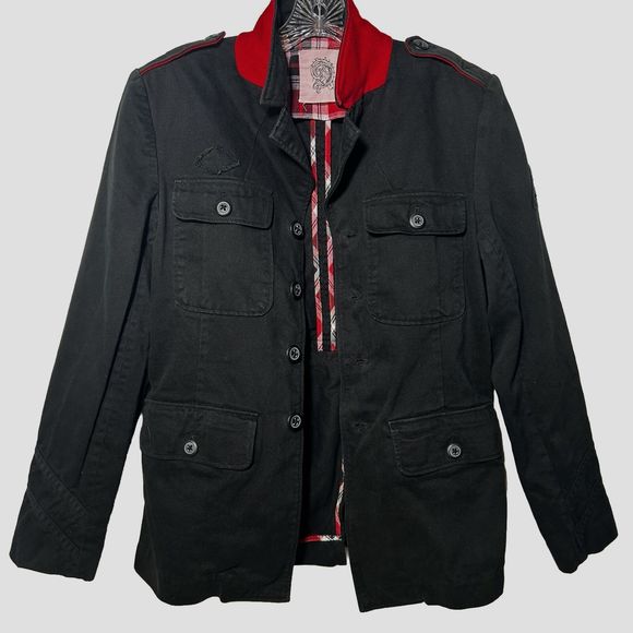Urban Outfitters Military Utility Jacket Button Up Black Womens Size M - Picture 1 of 16